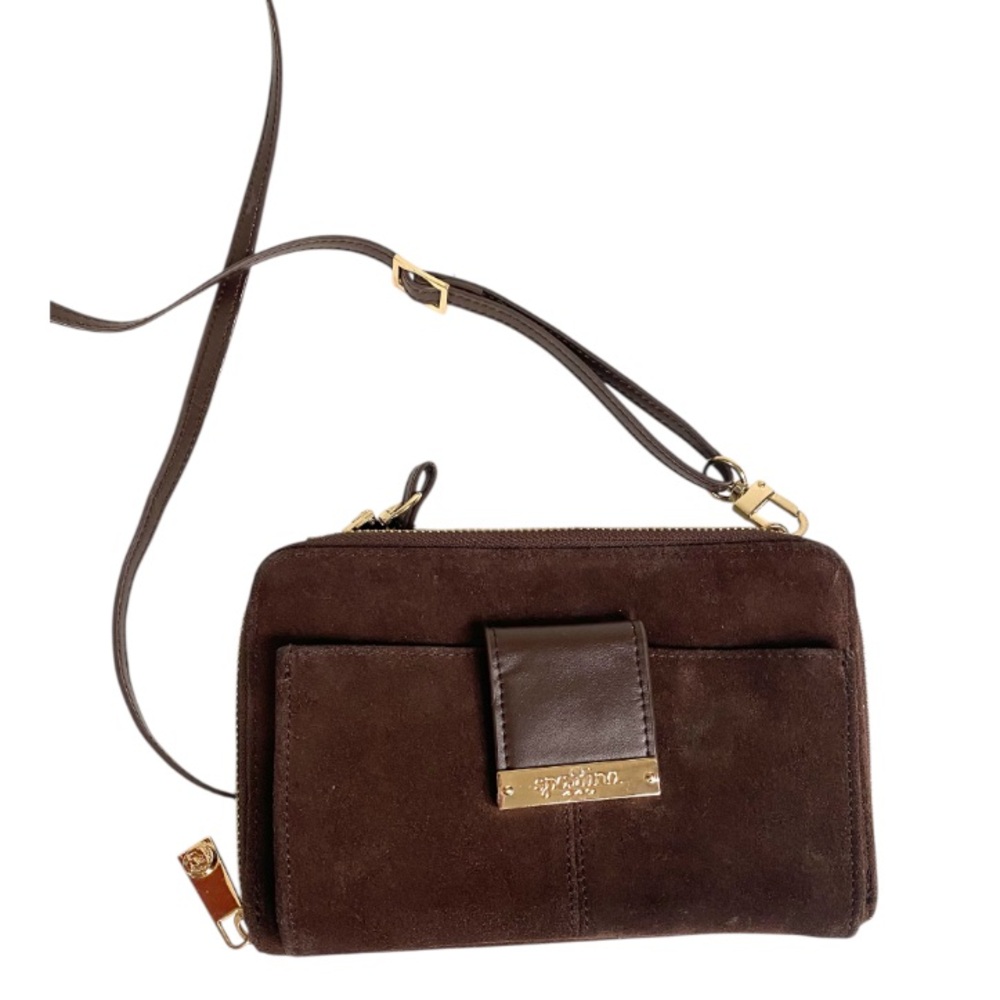 Spartina 449 Coffee Suede Phone Crossbody Wallet Bag Credit Card Slots Zip Aroun